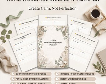 ADHD Home Management Planner, Neurodivergent Adult Binder, Cleaning Checklist, Chore Chart, Digital Download