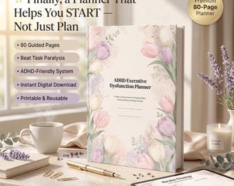 ADHD Executive Dysfunction Planner, 80-Page Anti-Shame Workbook, Task Paralysis, Time Blindness, Digital PDF