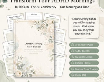 ADHD Morning Reset Planner: Gentle Routine Tracker, Self Care, Executive Function (Digital PDF)