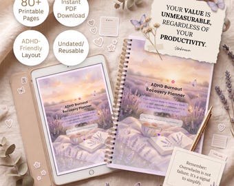 ADHD Burnout Recovery Planner | Neurodivergent Self Care Workbook, Self Assessment, Executive Dysfunction Support (PDF)