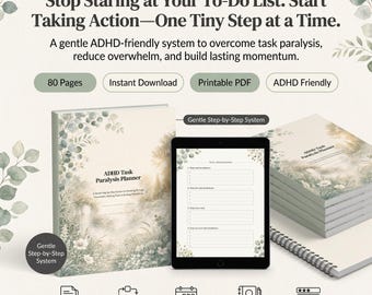 ADHD Task Paralysis Planner | Executive Dysfunction Workbook, Time Blindness Tool, Burnout Recovery