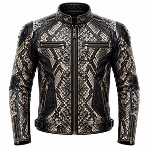 Men's Snake Print Leather Motorcycle Jacket | Python Biker Riding Moto Coat