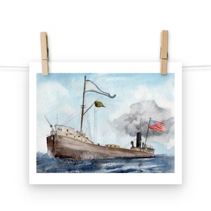 Historic Wooden Great Lakes Steamship Freighter Art Print (Choose a Size)
