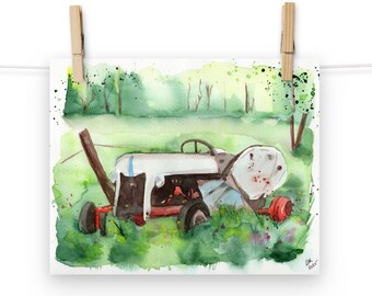 Old Farm Tractor Watercolor Art Print (8"x10")