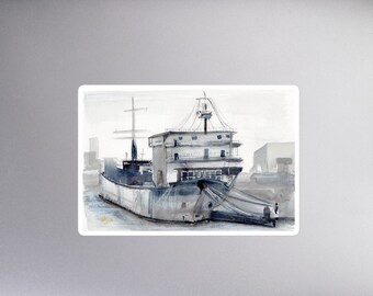 Watercolor Freighter Watercolor Art Print Stickers (Choose a Size)