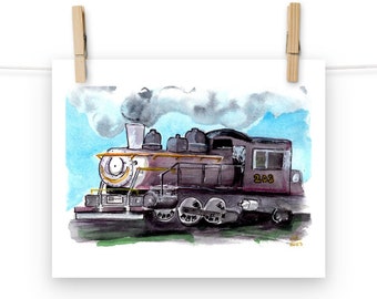 Marysville Park Train Engine Watercolor Art Print (Choose a Size)