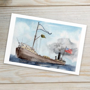 Carte postale historique en bois de cargo de bateau à vapeur des Grands Lacs
