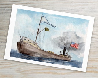 Historic Great Lakes Wooden Steamship Freighter Postcard