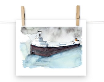 Edmund Fitzgerald Watercolor Art Print (Choose a Size)