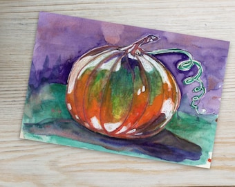Rainbow Pumpkin Art Print Postcard for People Who Love Fall