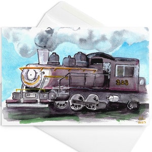 Marysville Park Train Engine Watercolor Art Print Greeting Card with Envelope
