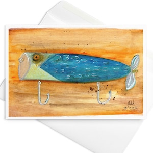 Fishing Lure Watercolor Art Print Greeting Card with Envelope