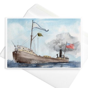 Tarjeta de felicitación histórica del barco de vapor de los Grandes Lagos con sobre