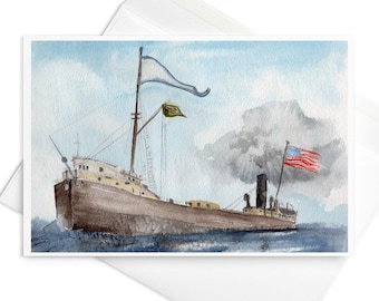 Great Lakes Steamship Watercolor Art Greeting Card