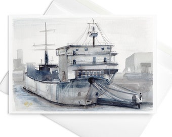 Watercolor Freighter Art Print Greeting Card