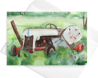 Old Farm Tractor Art Print Greeting Card with Envelope