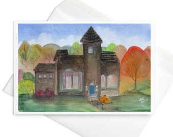 Haunted House Halloween Art Print Greeting Card