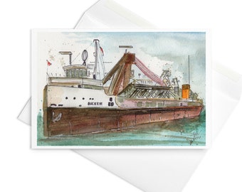 SS Buckeye Great Lakes Freighter Watercolor Art Print Greeting Card with Envelope