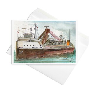 Tarjeta de felicitación con sobre, impresión artística en acuarela del carguero SS Buckeye Great Lakes
