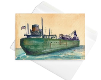Green Lake Freighter Art Print Greeting Card with Envelope