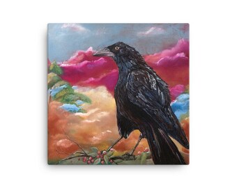 Crow in the Sunset Art Print on Canvas