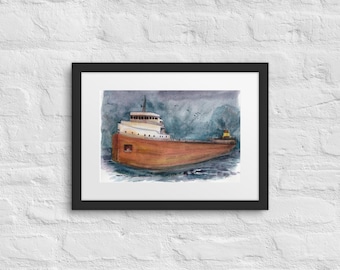 Edmund Fitzgerald Framed Watercolor Art Print - 12" x 16"