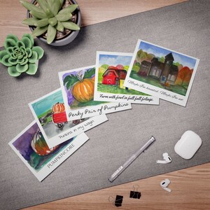 Fall-themed (Pack of 5) Watercolor Art Print Greeting Cards with Quirky Titles