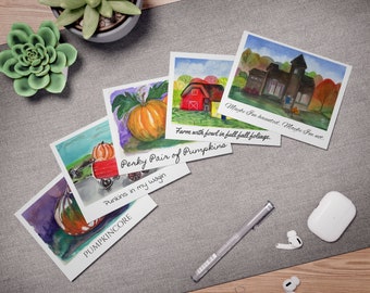 Fall-themed (Pack of 5) Watercolor Art Print Greeting Cards with Quirky Titles