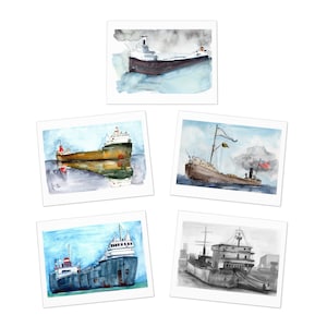 Tarjetas de felicitación con impresión artística de Great Lakes Freighters (paquete de 5) con sobres