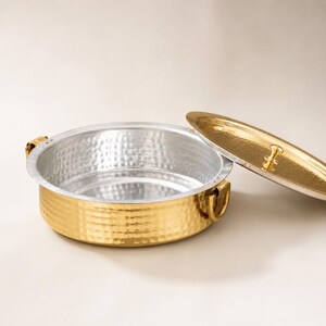 Handcrafted Brass Lagan with Lid, Pure Brass Handi, Biryani Pot, Indian Cookware, Dum Cooking Pot, 4L & 6L