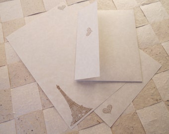 hand writing paper for sale Parchment paper stationery set. Hand stamped writing paper with the Eiffel Tower and a little romantic French heart, set of 30.
