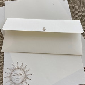 Hand made stationery set, writing paper with a mystic sun stamped on creamy, off-white writing paper, set of 30 pieces. image 2