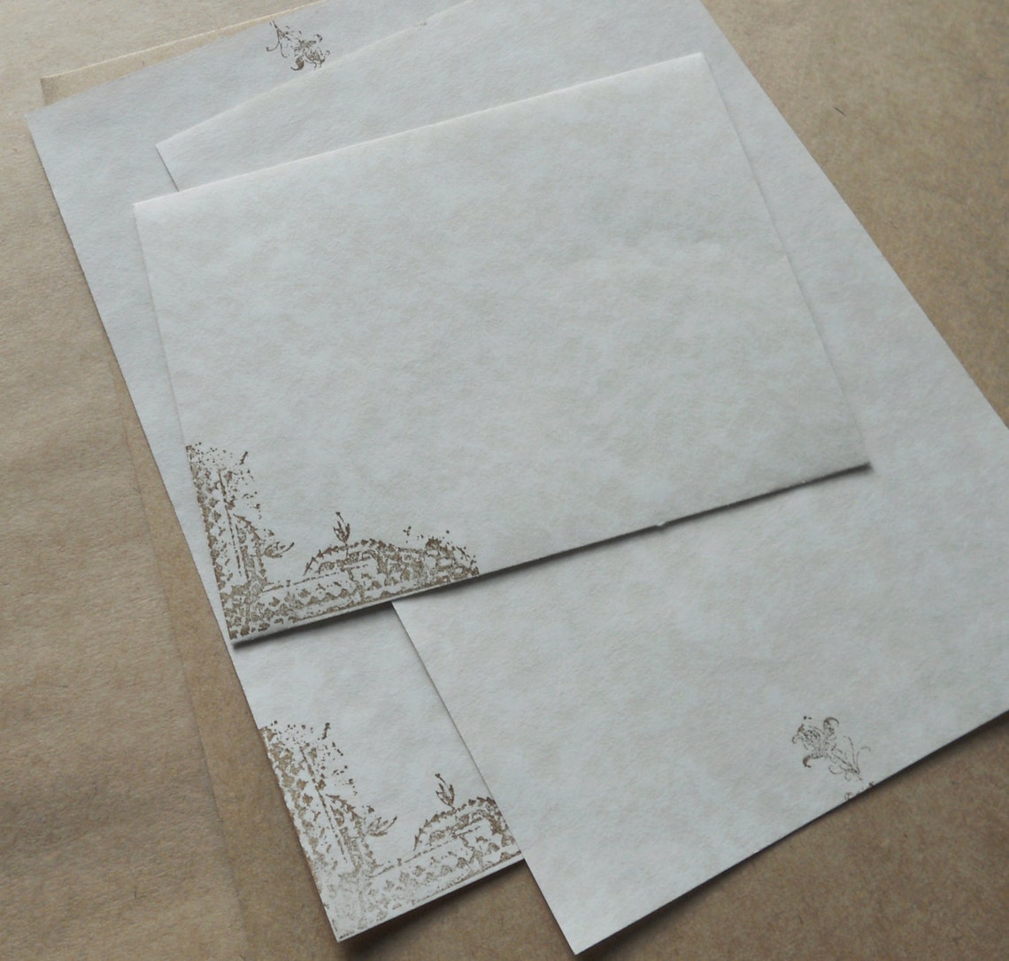 Parchment Paper Stationery Set. Writing Paper Hand Stamped Etsy
