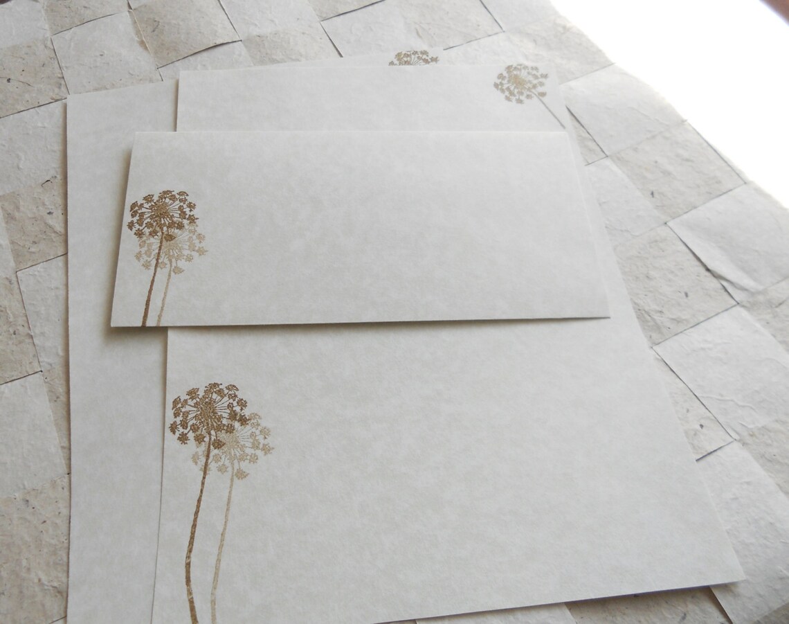 Large Parchment Paper Stationery Set Romantic Dandelion Etsy Norway