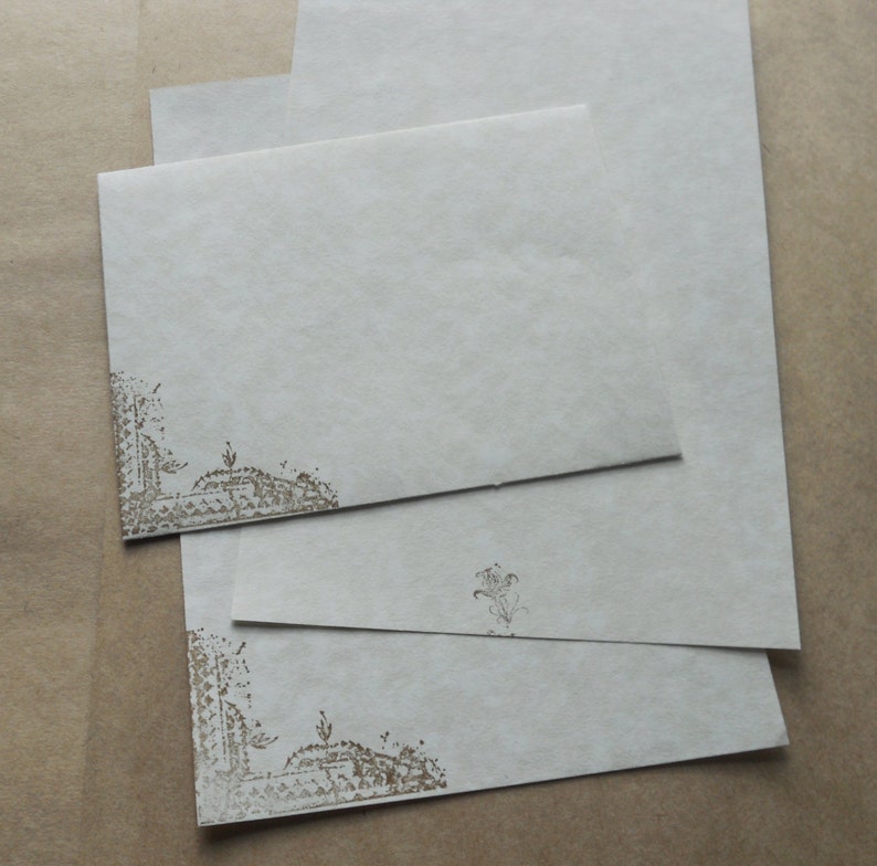 Parchment Paper Stationery Set. Writing Paper Hand Stamped Etsy