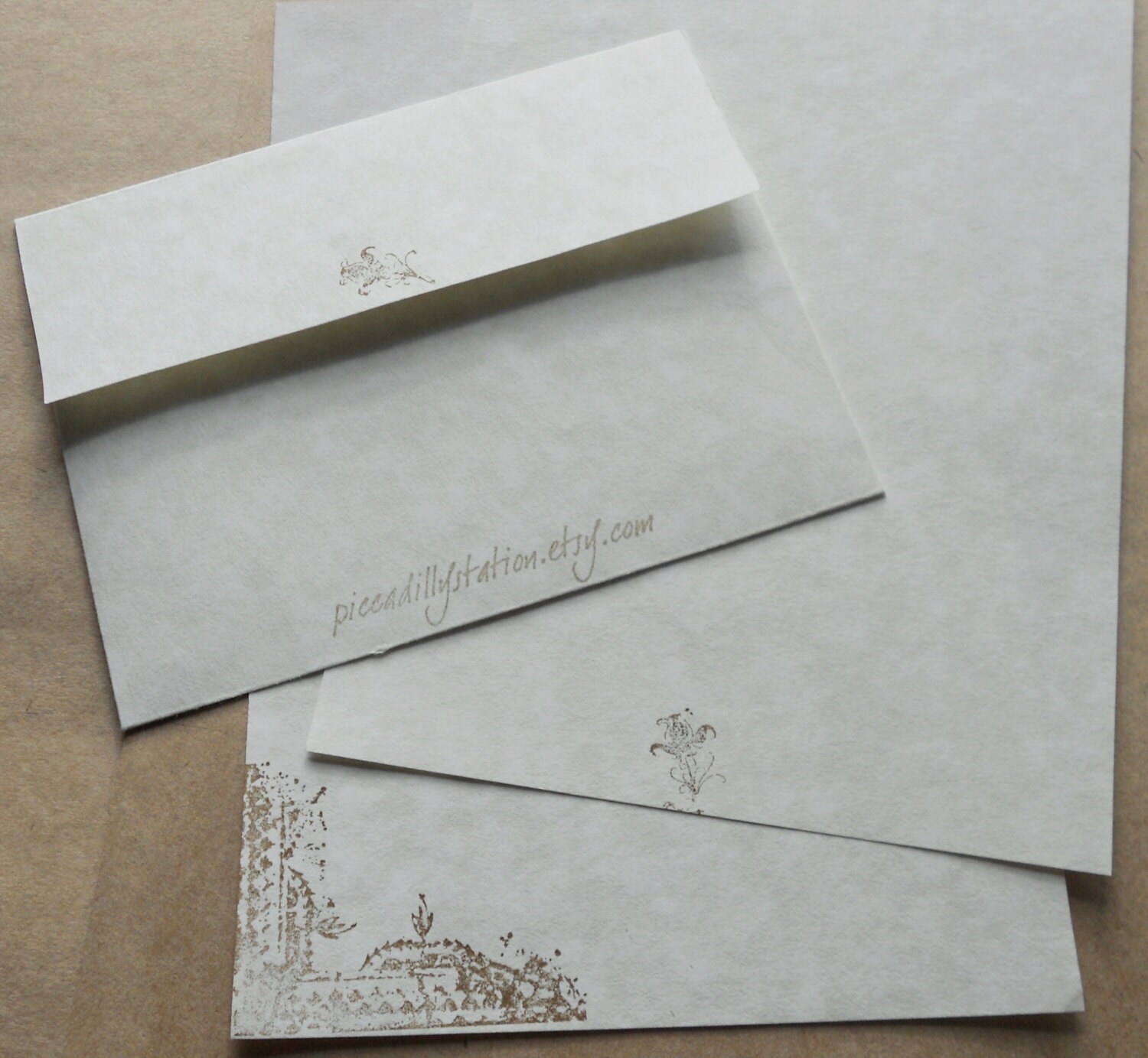 Parchment Paper Stationery Set. Writing Paper Hand Stamped Etsy