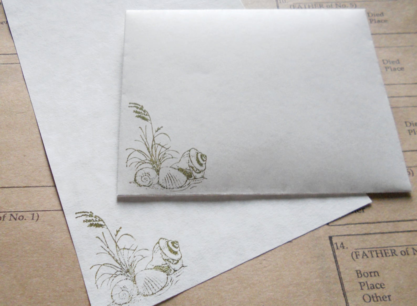 Parchment paper stationery set. Writing paper hand stamped Etsy
