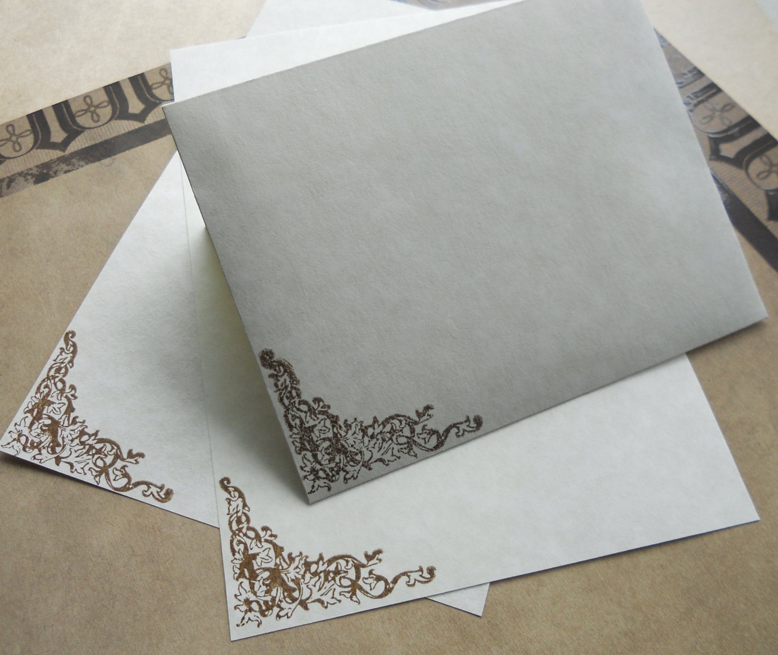 Parchment Paper Stationery Set. Writing Paper Hand Stamped Etsy