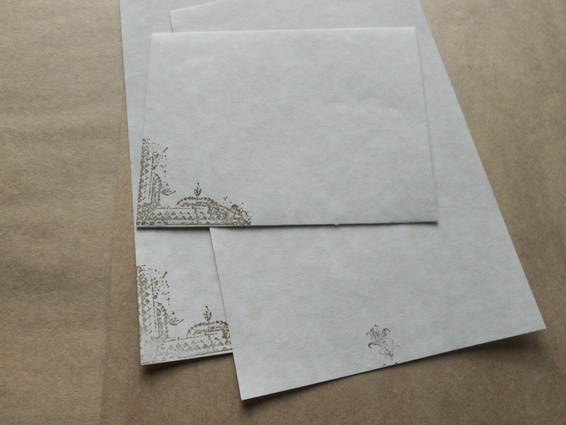 Parchment Paper Stationery Set. Writing Paper Hand Stamped Etsy