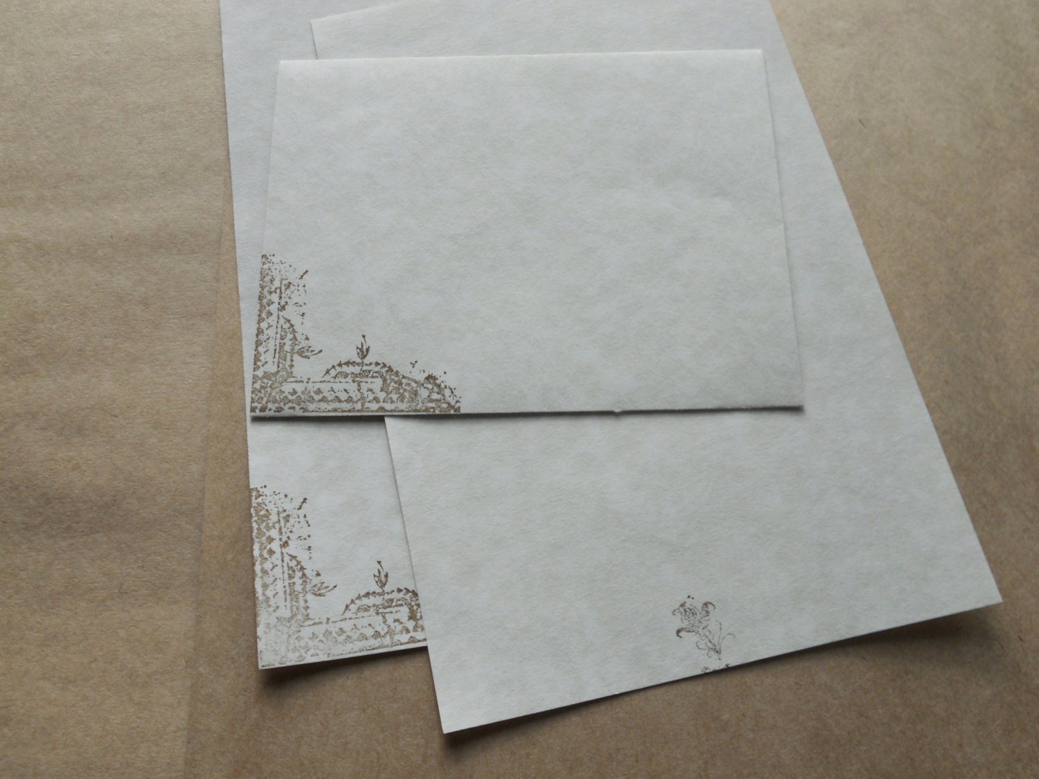 Parchment Paper Stationery Set. Writing Paper Hand Stamped Etsy