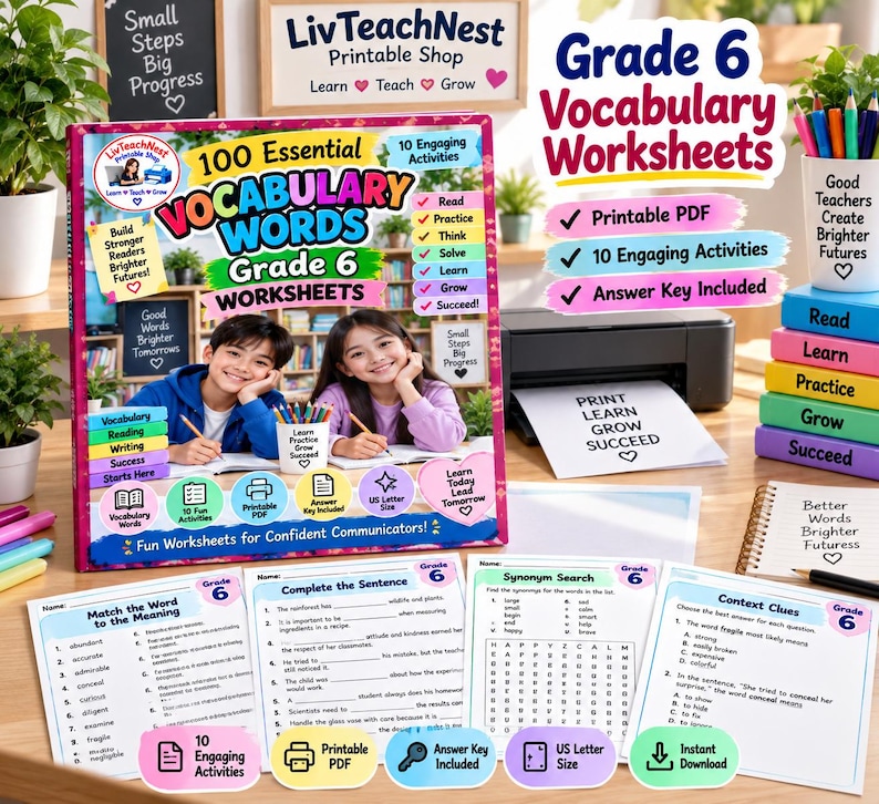 Activity Pags For Grade R Grade 6 Vocabulary Worksheets – 100 Essential Words, 10 Activities (PDF ...
