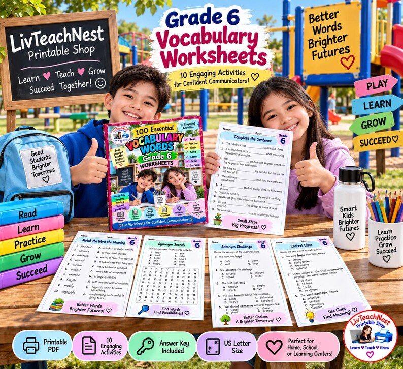 Activity Pags For Grade R Grade 6 Vocabulary Worksheets – 100 Essential Words, 10 Activities (PDF ...