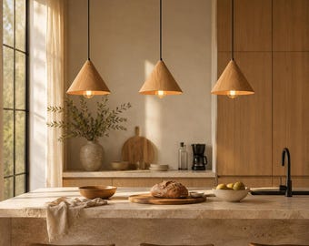 Nordic Wood Pendant Light, Modern Kitchen Hanging Lamp, Rustic Dining Ceiling Fixture Decor