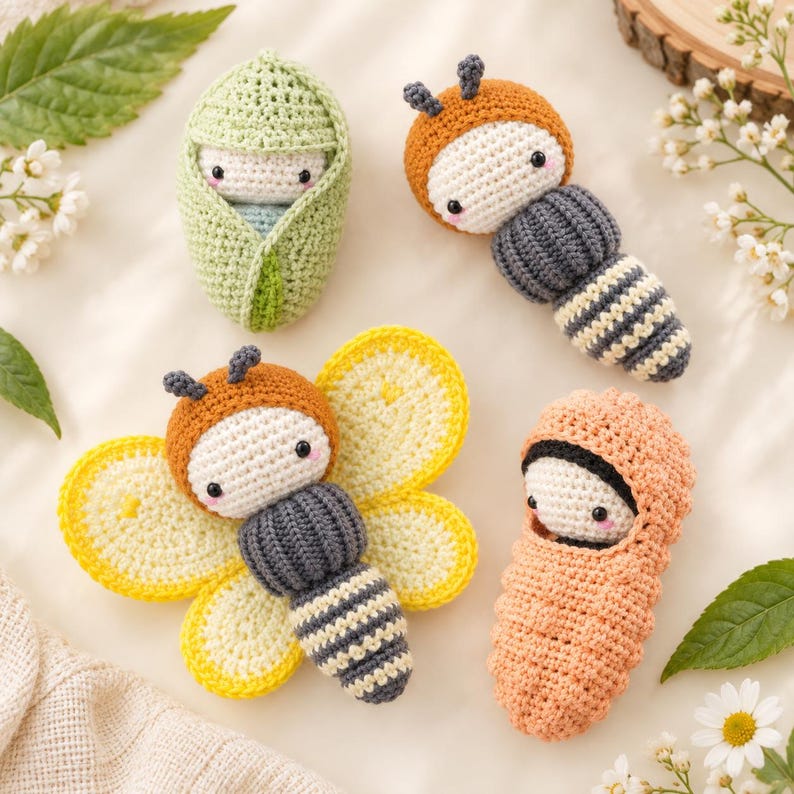 Cute Bug Crochet Pattern Bundle PDF, Butterfly Bee Fairy, Ladybug, Caterpillar, Kawaii Garden Amigurumi Dolls, Digital Download image 3