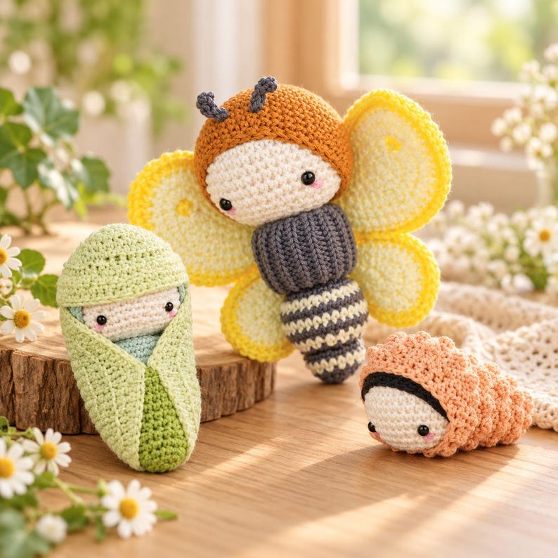 Cute Bug Crochet Pattern Bundle PDF, Butterfly Bee Fairy, Ladybug, Caterpillar, Kawaii Garden Amigurumi Dolls, Digital Download image 5