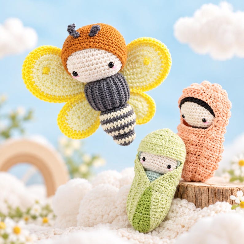 Cute Bug Crochet Pattern Bundle PDF, Butterfly Bee Fairy, Ladybug, Caterpillar, Kawaii Garden Amigurumi Dolls, Digital Download image 4