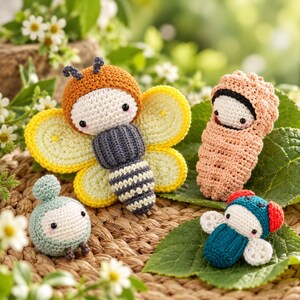 Cute Bug Crochet Pattern Bundle PDF, Butterfly Bee Fairy, Ladybug, Caterpillar, Kawaii Garden Amigurumi Dolls, Digital Download