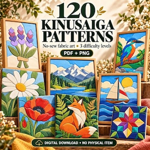 Kinusaiga Schnittmusterpaket, 120 nummerierte Patchwork-Vorlagen ohne Nähen in PDF und PNG