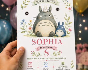 Woodland Anime Birthday Invitation, Forest Spirit Party Invite, Editable Canva Template (Digital Download)