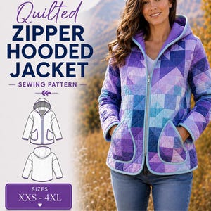 Quilted Hooded Jacket Sewing Pattern | Modern Zip Coat (Digital Download)